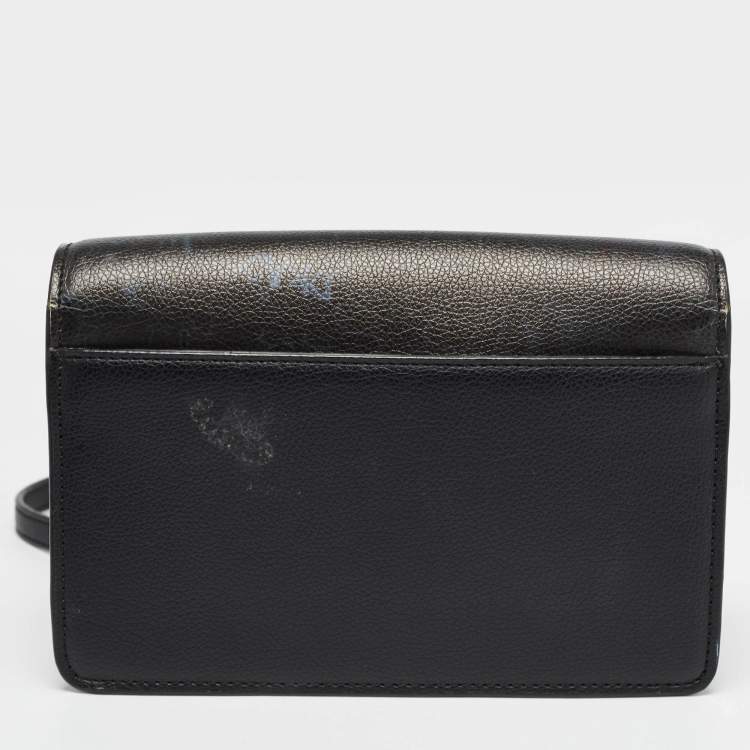 Pre Owned DKNY Black Leather Graffiti Print Flap Crossbody Bag 