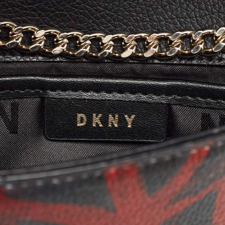 Pre Owned DKNY Black Leather Graffiti Print Flap Crossbody Bag 