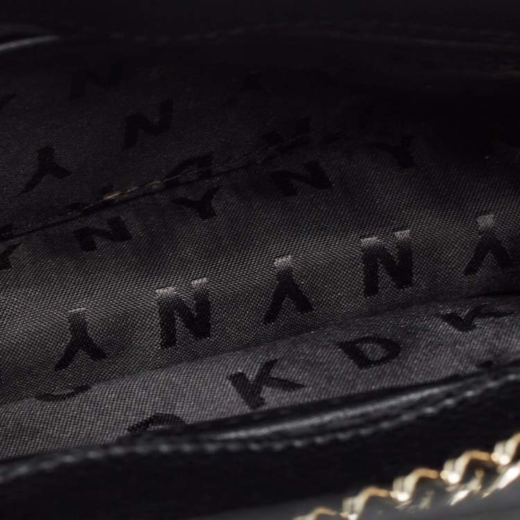 Pre Owned DKNY Black Leather Graffiti Print Flap Crossbody Bag 
