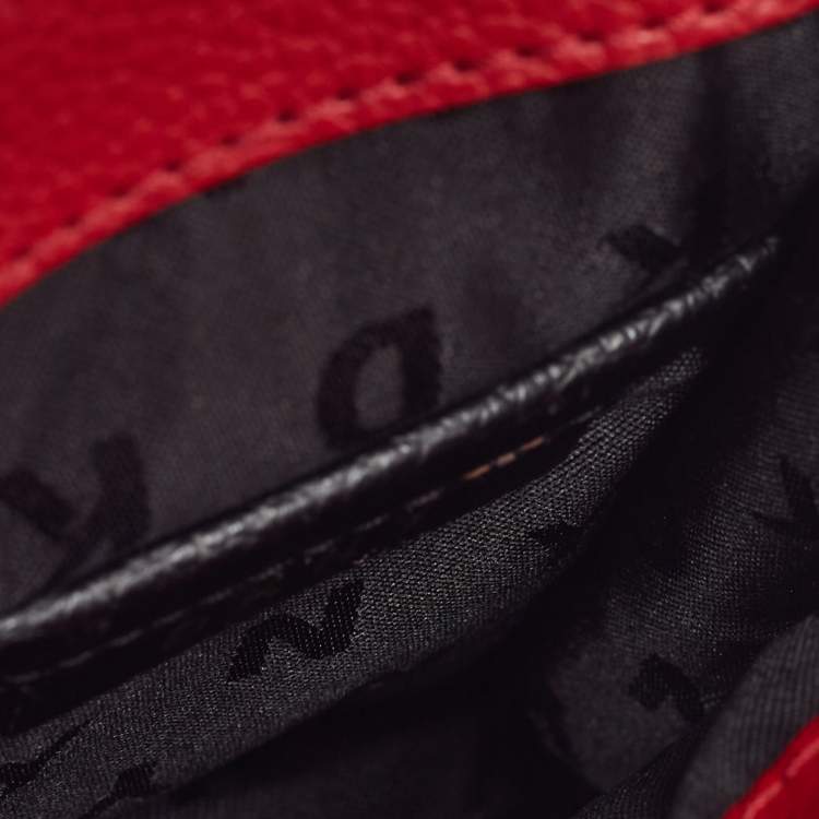 Pre Owned DKNY Red/Beige Monogram Coated Canvas and Leather Elissa North South Crossbody Bag