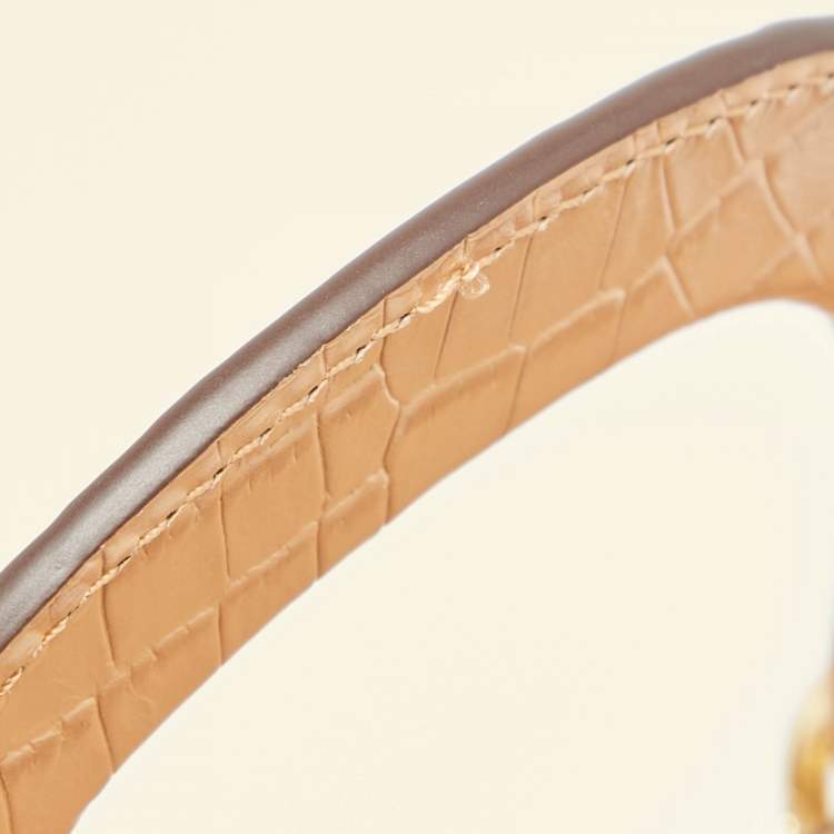 Pre Owned Dkny Beige Croc Embossed and Leather Logo Charm Tote