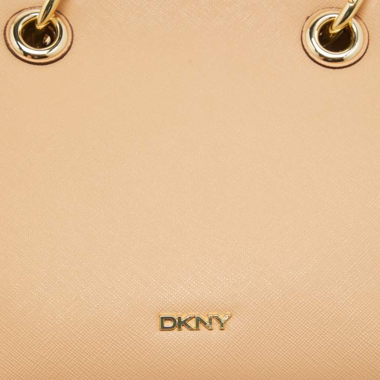 Pre Owned Dkny Beige Croc Embossed and Leather Logo Charm Tote