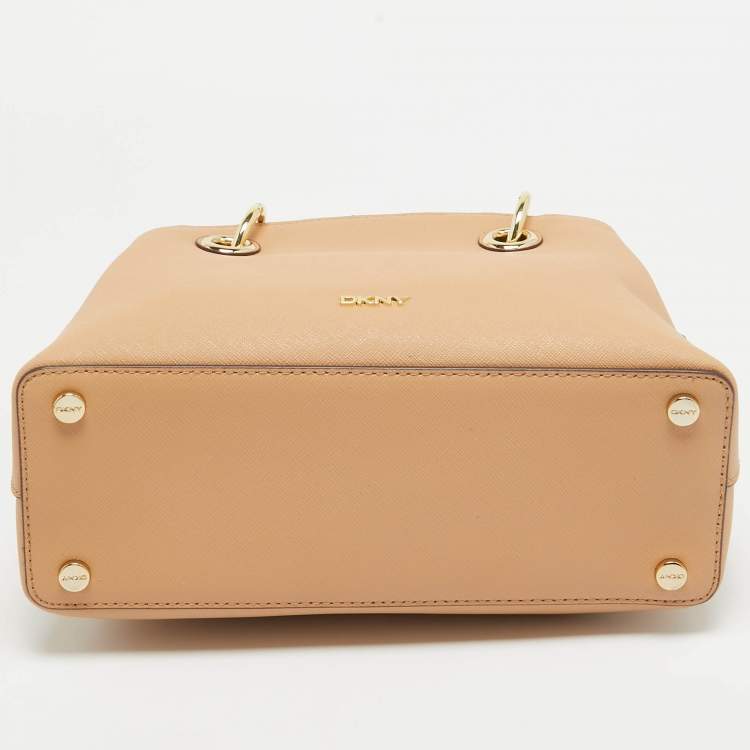 Pre Owned Dkny Beige Croc Embossed and Leather Logo Charm Tote