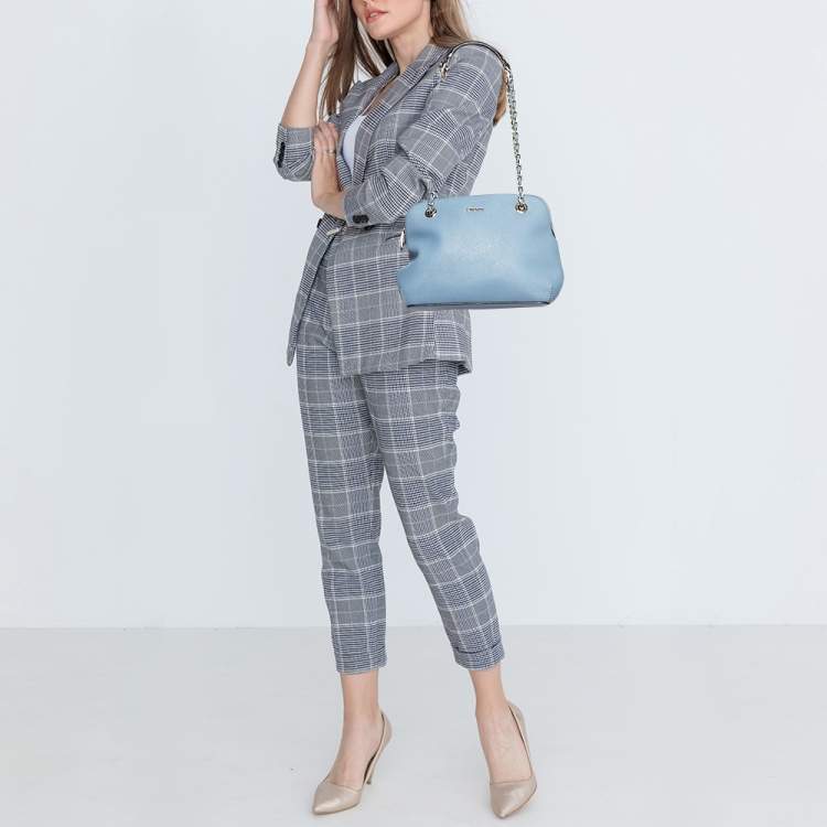 Pre Owned Dkny Light Blue Leather Camille Dome Shoulder Bag