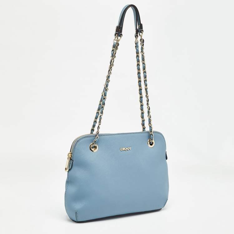 Pre Owned Dkny Light Blue Leather Camille Dome Shoulder Bag
