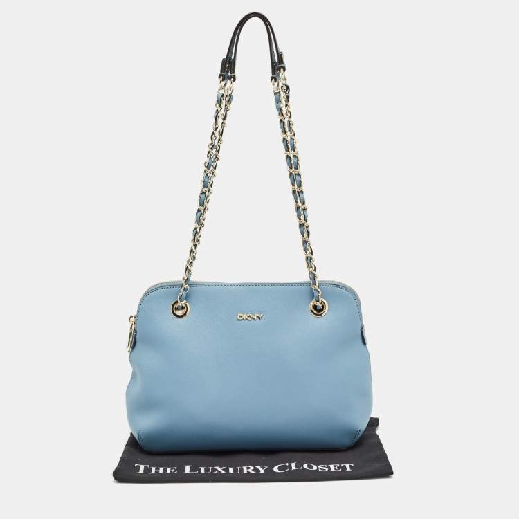 Pre Owned Dkny Light Blue Leather Camille Dome Shoulder Bag