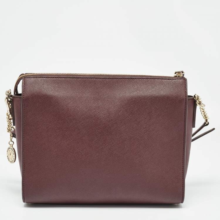 Pre Owned DKNY Brick Burgundy Saffiano Leather Ava Crossbody Bag