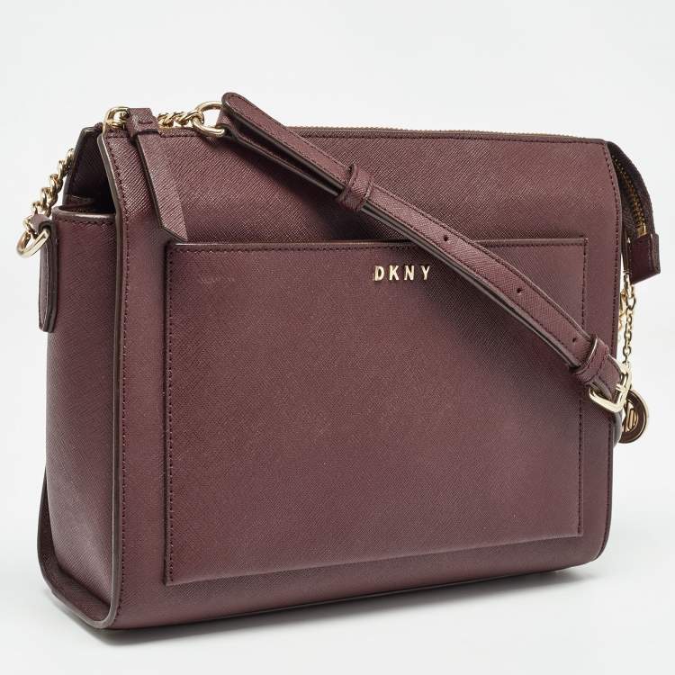 Pre Owned DKNY Brick Burgundy Saffiano Leather Ava Crossbody Bag