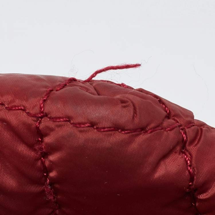 Pre Owned DKNY Red Quilted Nylon and Leather Logo Chain Tote