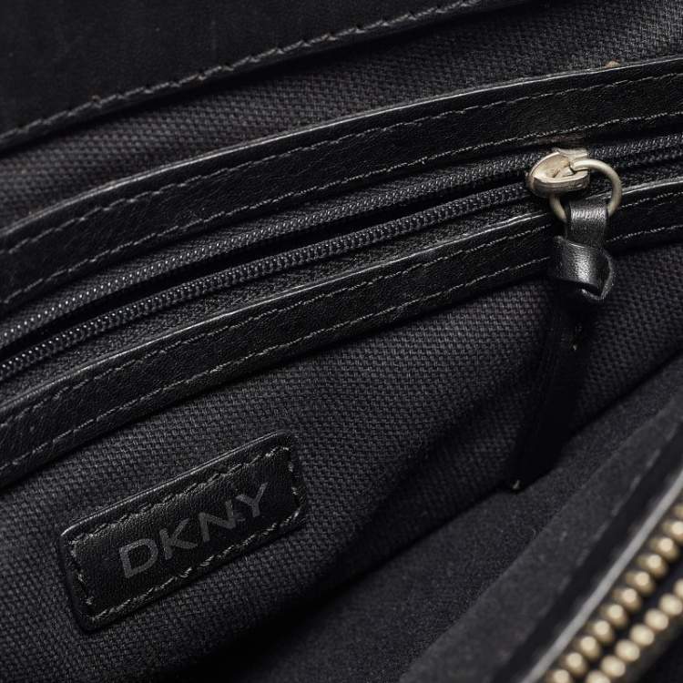 Pre Owned DKNY Black Monogram Canvas and Leather Tote