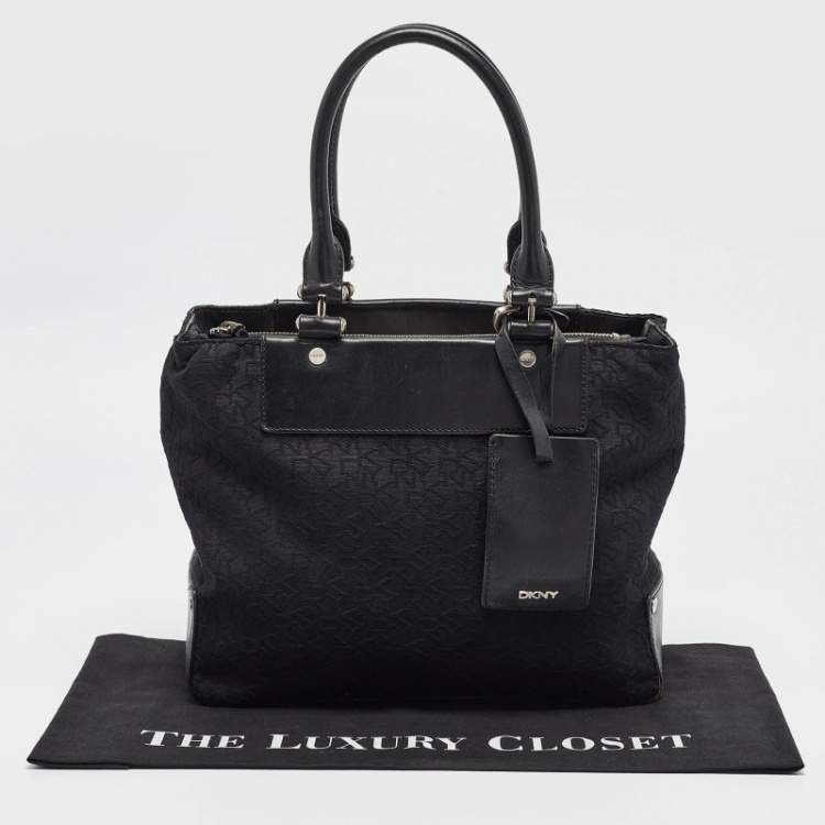 Pre Owned DKNY Black Monogram Canvas and Leather Tote