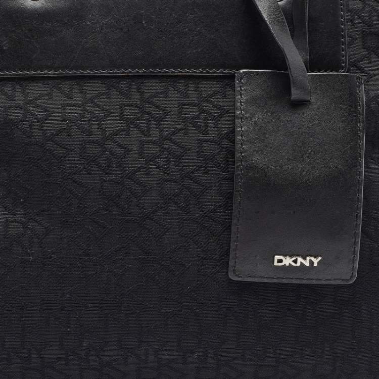 Pre Owned DKNY Black Monogram Canvas and Leather Tote
