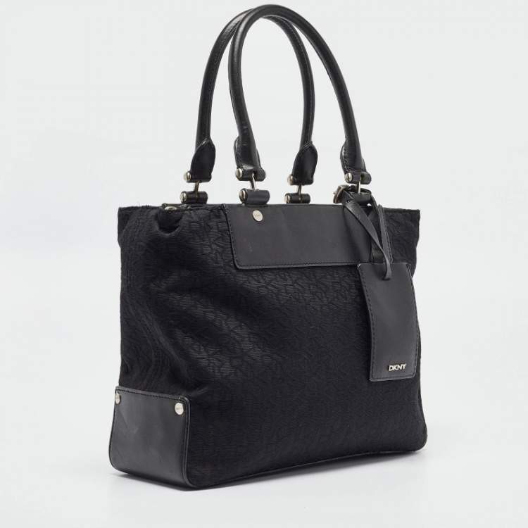 Pre Owned DKNY Black Monogram Canvas and Leather Tote