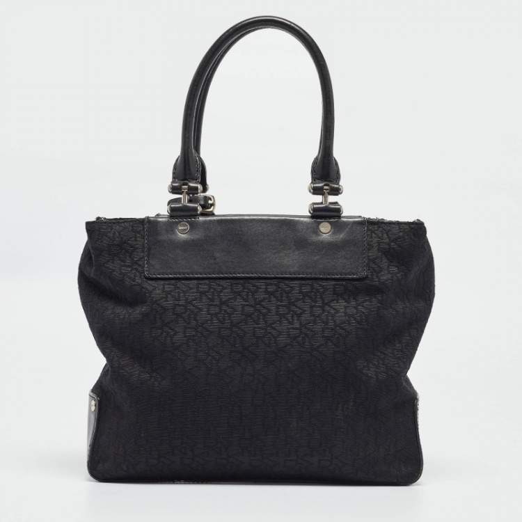 Pre Owned DKNY Black Monogram Canvas and Leather Tote
