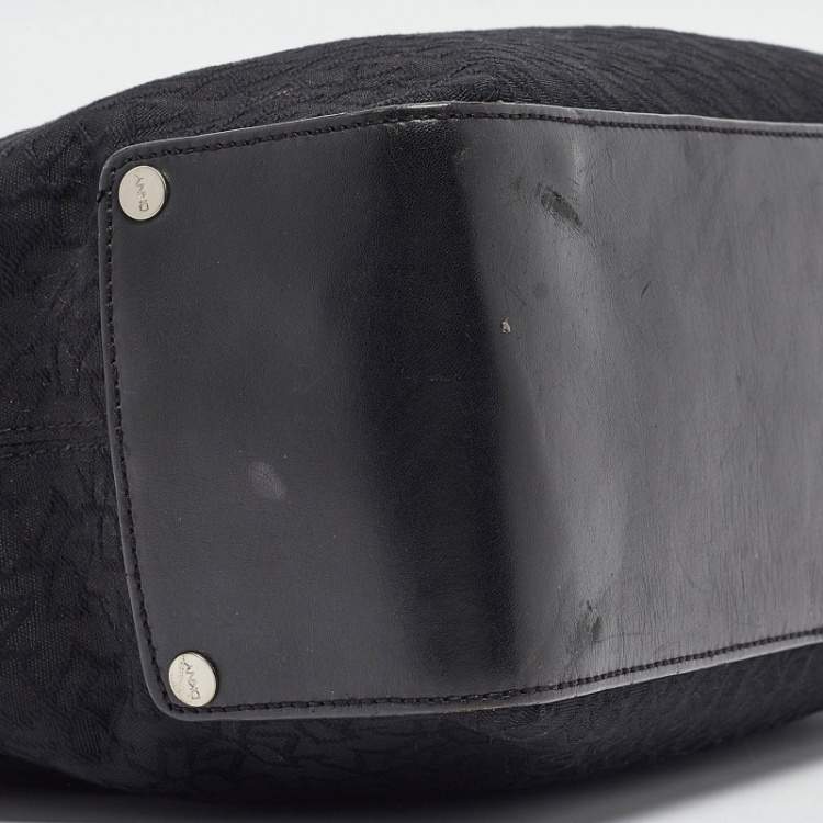 Pre Owned DKNY Black Monogram Canvas and Leather Tote