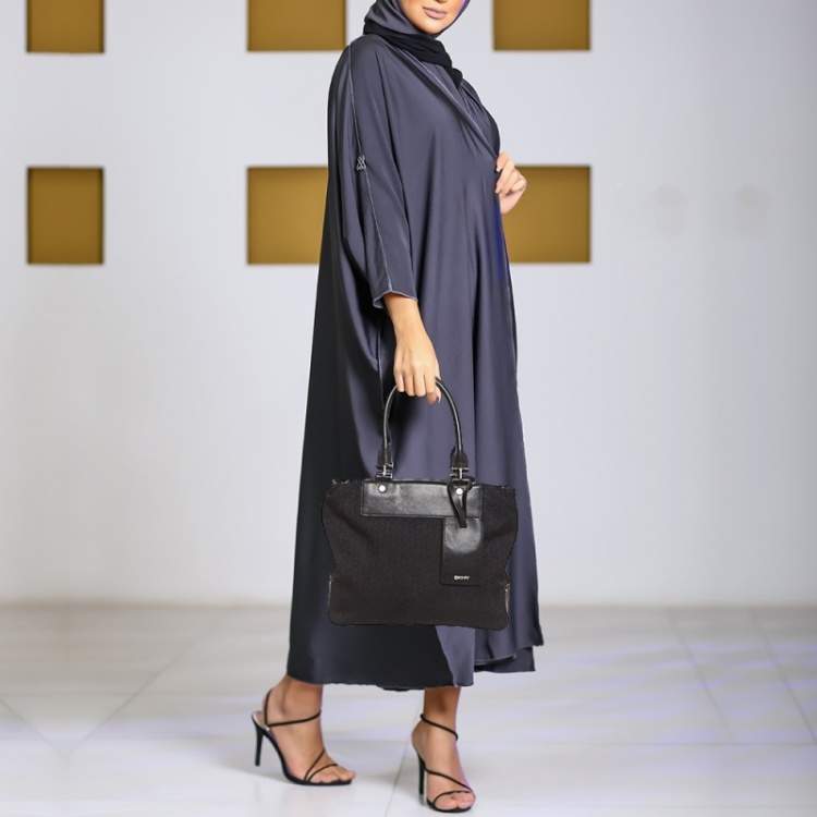 Pre Owned DKNY Black Monogram Canvas and Leather Tote