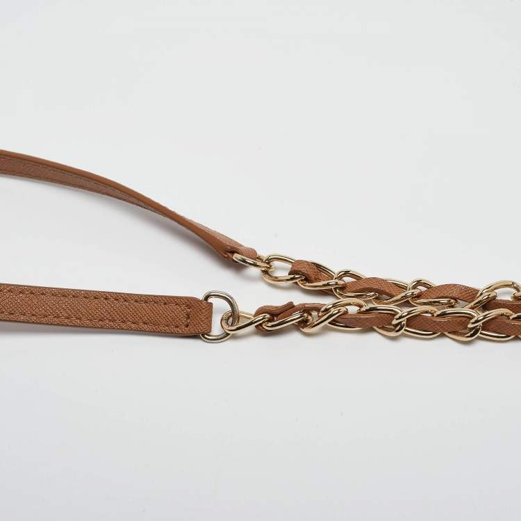 Pre Owned DKNY Brown Saffiano Leather Flap Wallet on Chain