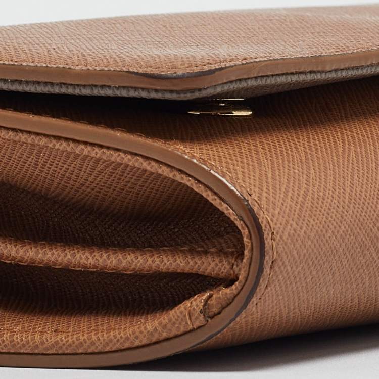 Pre Owned DKNY Brown Saffiano Leather Flap Wallet on Chain