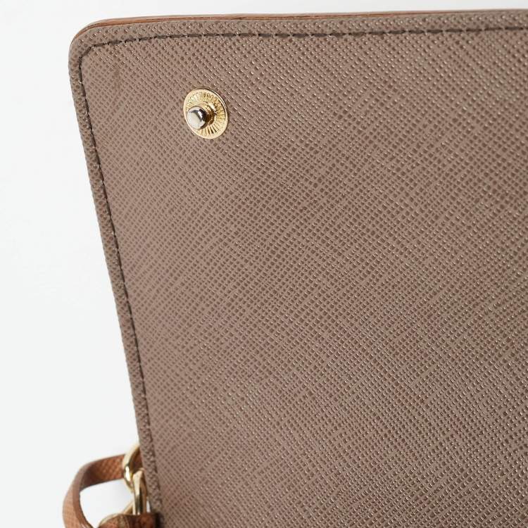 Pre Owned DKNY Brown Saffiano Leather Flap Wallet on Chain