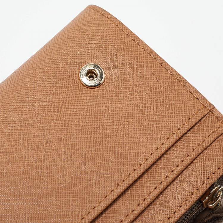 Pre Owned DKNY Brown Saffiano Leather Flap Wallet on Chain