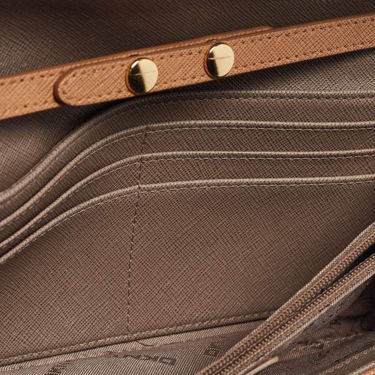 Pre Owned DKNY Brown Saffiano Leather Flap Wallet on Chain