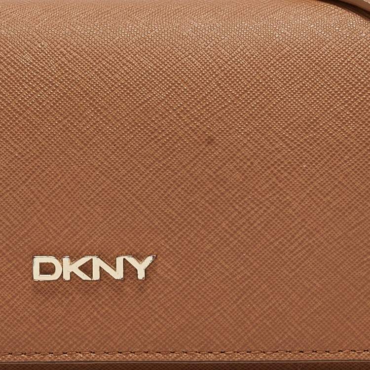 Pre Owned DKNY Brown Saffiano Leather Flap Wallet on Chain