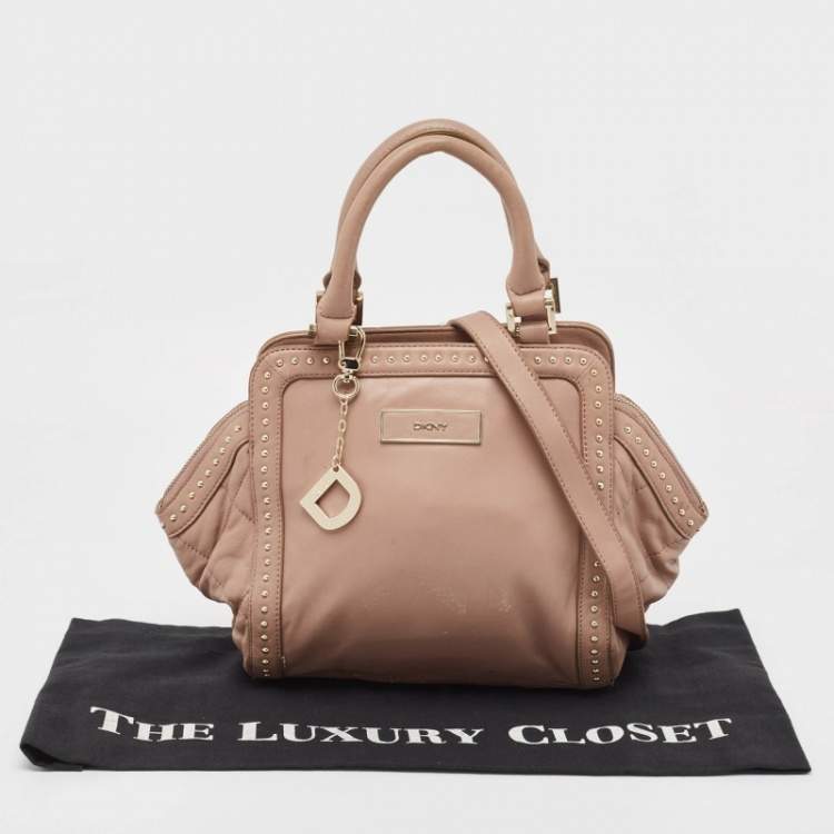 Pre Owned DKNY Old Rose Leather Studded Satchel