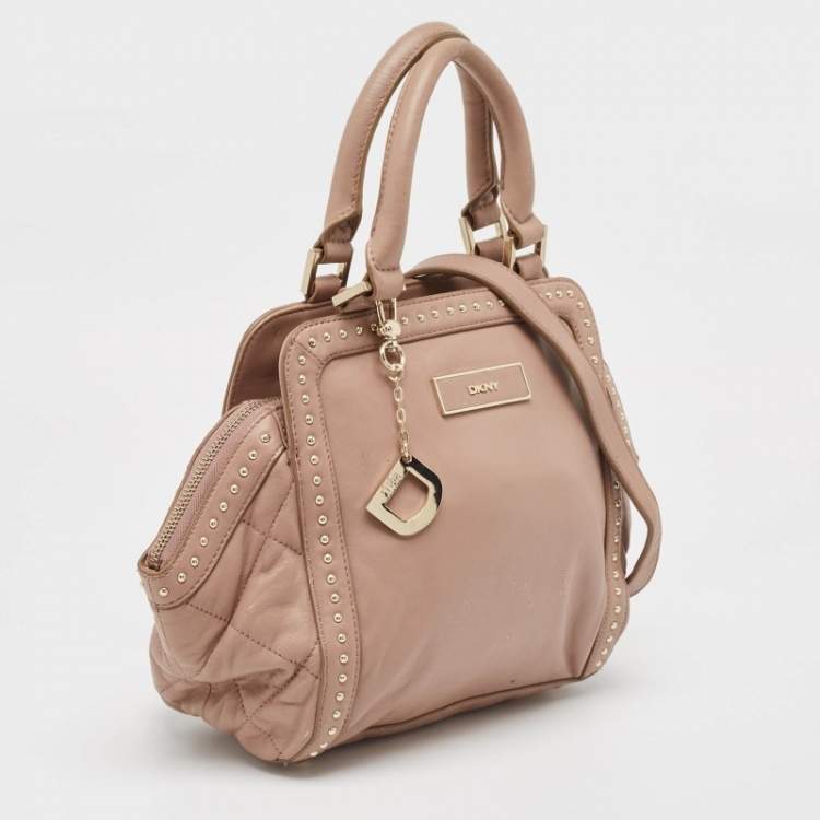 Pre Owned DKNY Old Rose Leather Studded Satchel