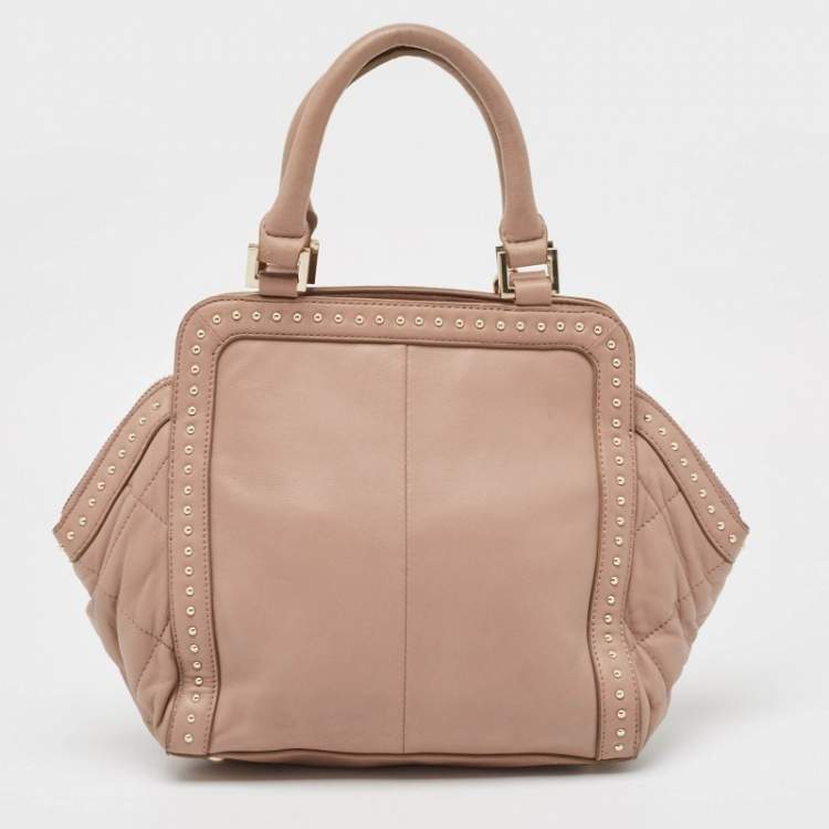Pre Owned DKNY Old Rose Leather Studded Satchel