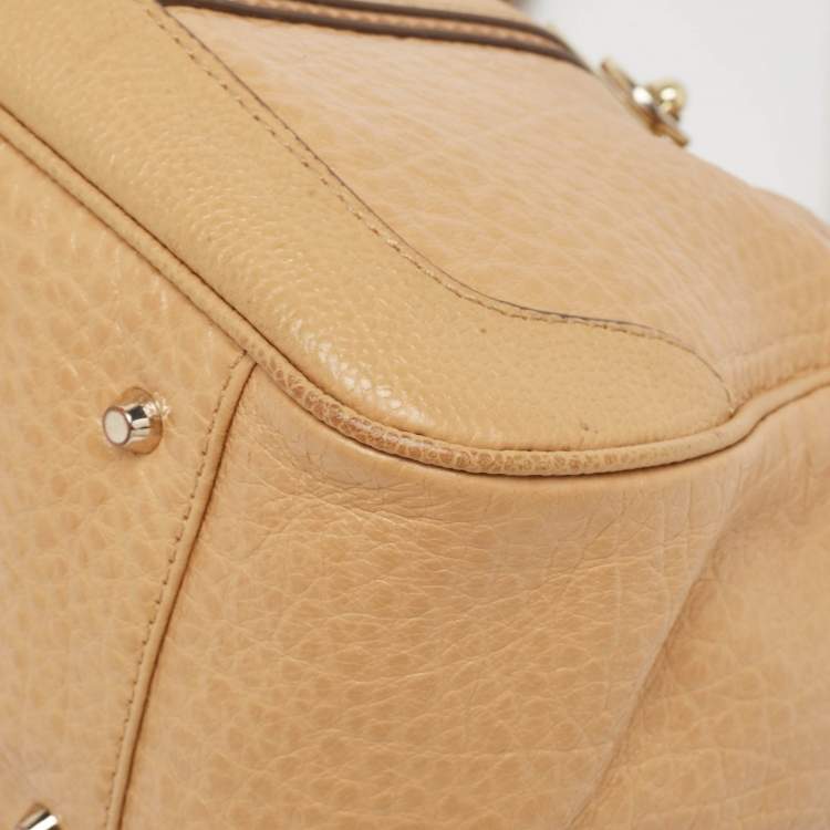 Pre Owned DKNY Beige Leather Logo Charm Shoulder Bag