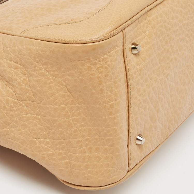 Pre Owned DKNY Beige Leather Logo Charm Shoulder Bag