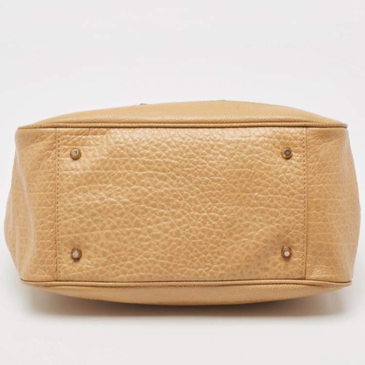 Pre Owned DKNY Beige Leather Logo Charm Shoulder Bag
