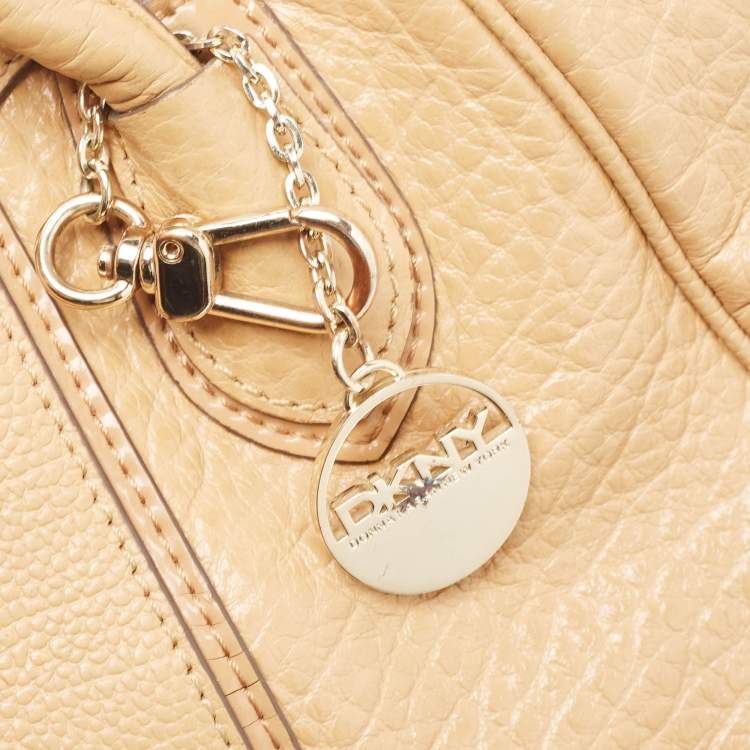 Pre Owned DKNY Beige Leather Logo Charm Shoulder Bag