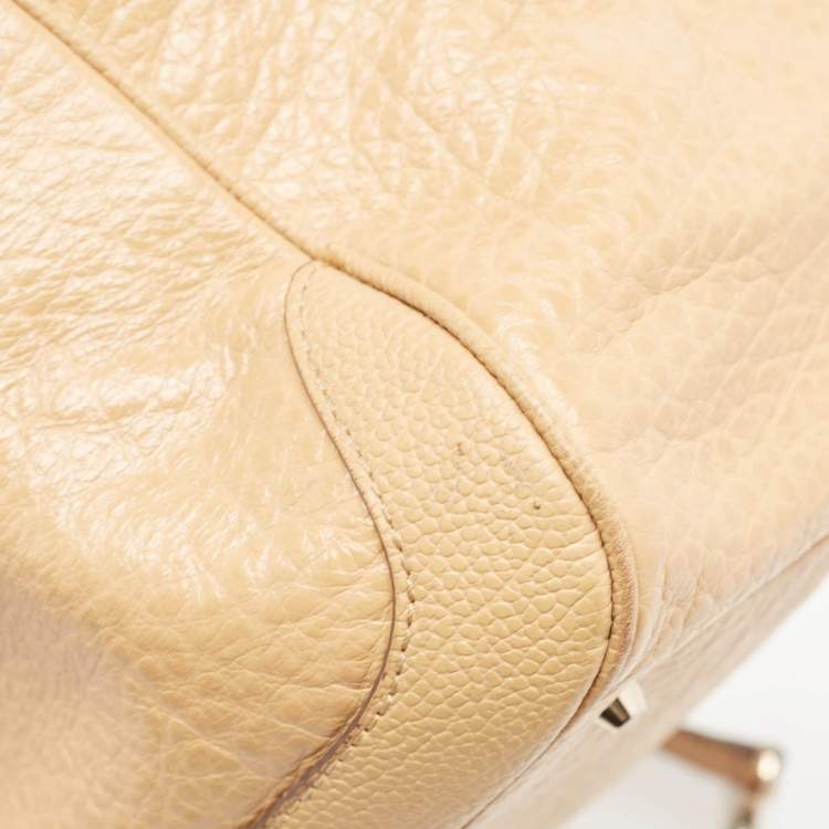 Pre Owned DKNY Beige Leather Logo Charm Shoulder Bag