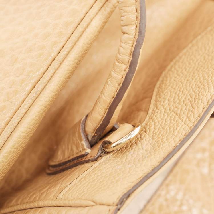 Pre Owned DKNY Beige Leather Logo Charm Shoulder Bag