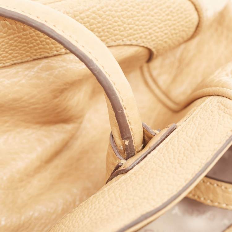 Pre Owned DKNY Beige Leather Logo Charm Shoulder Bag