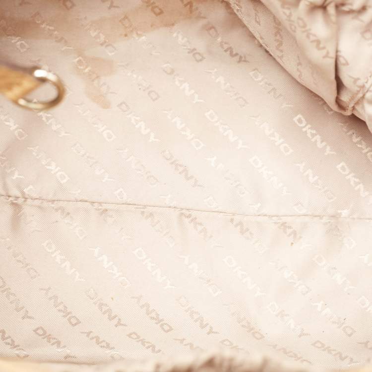Pre Owned DKNY Beige Leather Logo Charm Shoulder Bag