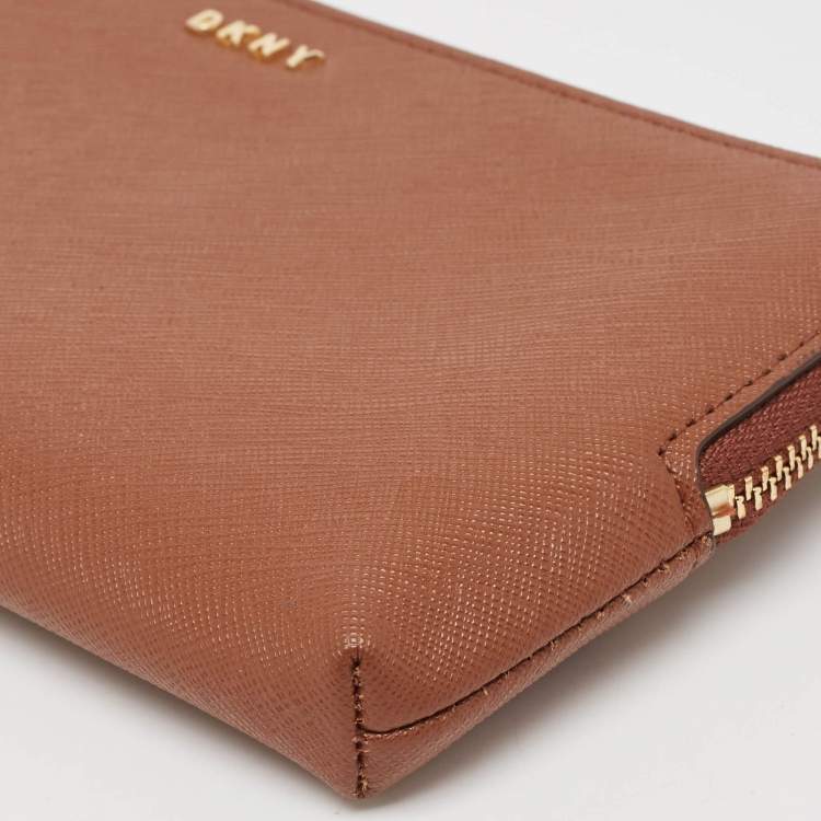 Pre Owned DKNY Brown Leather Wristlet Wallet