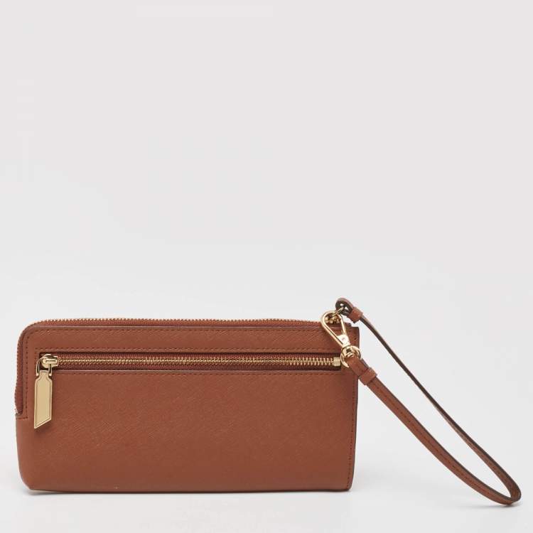 Pre Owned DKNY Brown Leather Wristlet Wallet