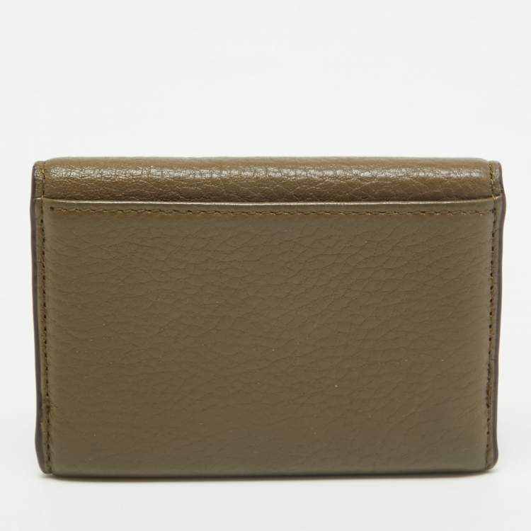 Pre Owned DKNY Olive Green Leather Flap Compact Wallet