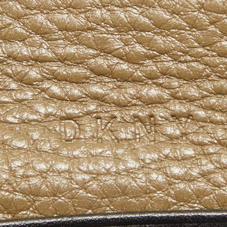 Pre Owned DKNY Olive Green Leather Flap Compact Wallet