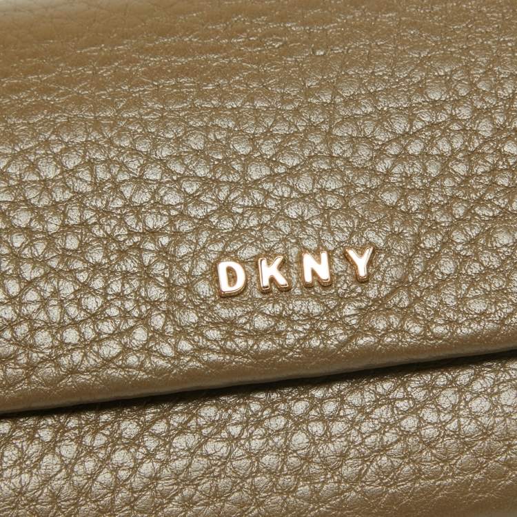 Pre Owned DKNY Olive Green Leather Flap Compact Wallet