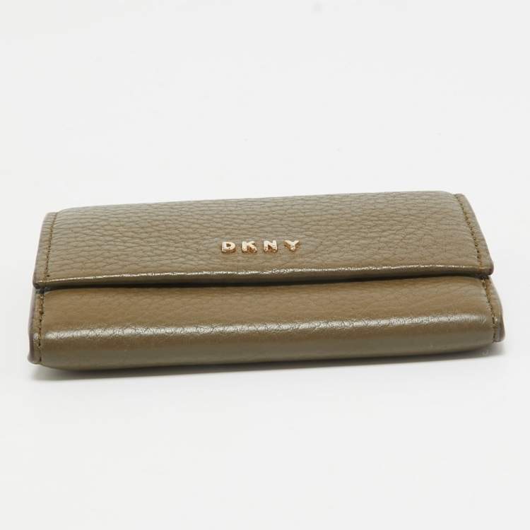 Pre Owned DKNY Olive Green Leather Flap Compact Wallet