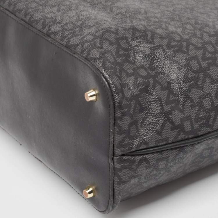 Pre Owned Dkny Black Monogram Coated Canvas and Leather Top Zip Tote