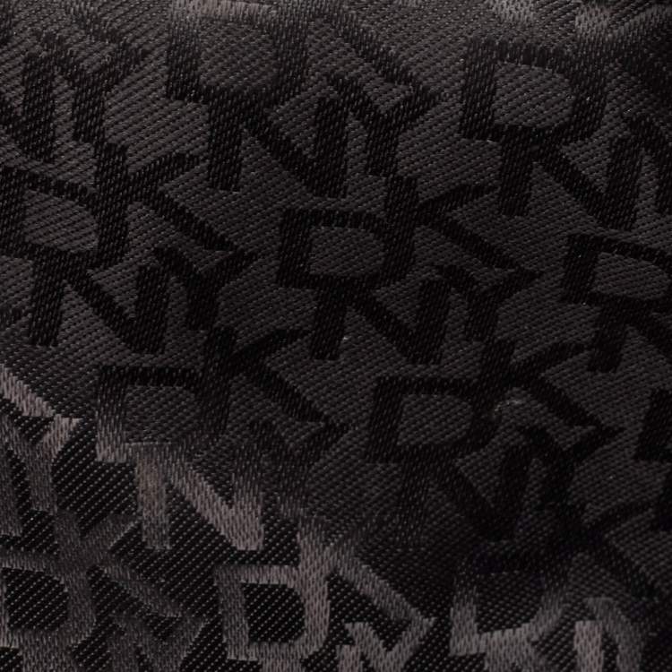 Pre Owned Dkny Black Monogram Coated Canvas and Leather Top Zip Tote
