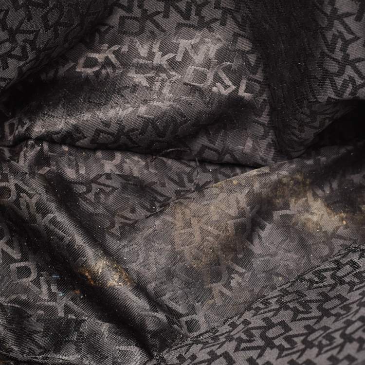 Pre Owned Dkny Black Monogram Coated Canvas and Leather Top Zip Tote