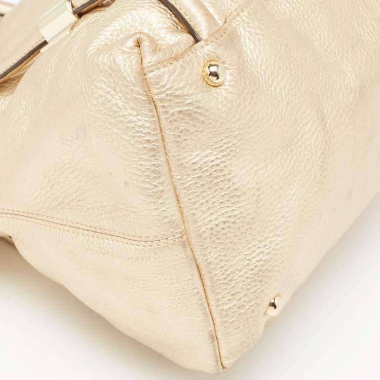 Pre Owned DKNY Gold Leather Metal Detail Tote