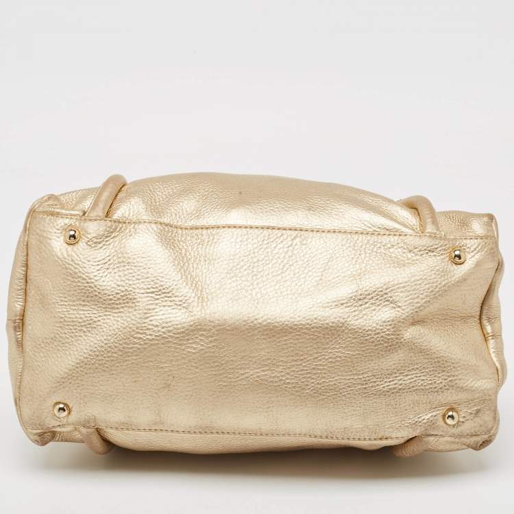 Pre Owned DKNY Gold Leather Metal Detail Tote