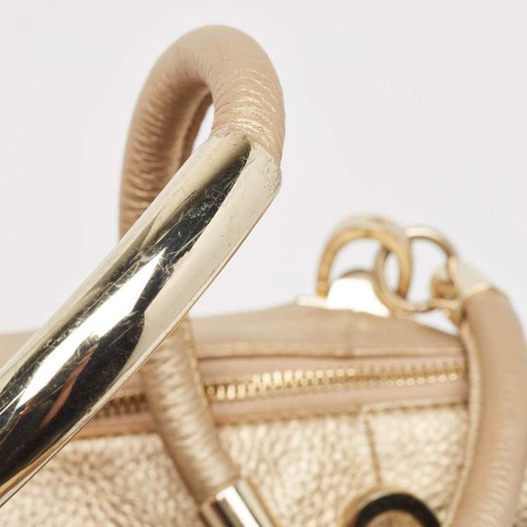 Pre Owned DKNY Gold Leather Metal Detail Tote