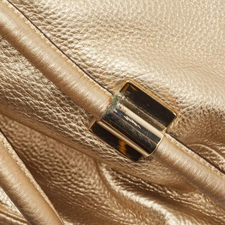 Pre Owned DKNY Gold Leather Metal Detail Tote